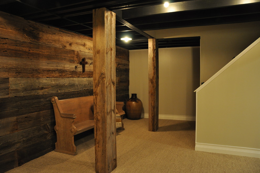 Inspiration for a rustic basement remodel in Chicago