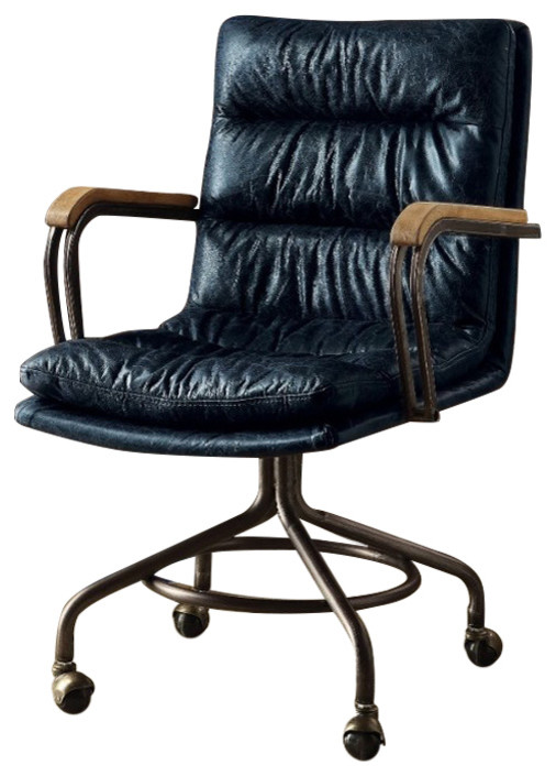 Metal Leather Executive Office Chair Vintage Blue Industrial