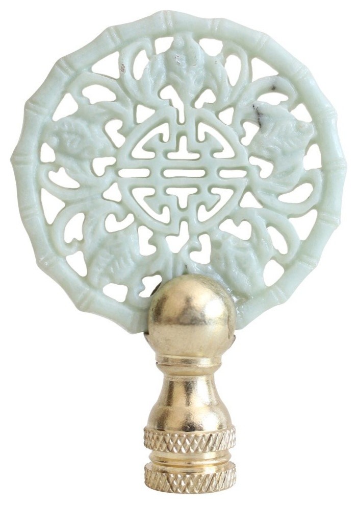 Beautiful Vintage Style Hand Carved Green Jade Double Happiness Lamp Finial, 3"