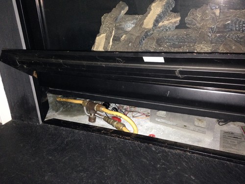 How to seal foundation around gas line to fireplace? Thanks! We noticed a freezing draft in our family room and using the temperature gun realized that there is a huge hole in the foundation where the gas line for the fireplace comes into the house. The hole is where the gas line comes in to the home and below the
