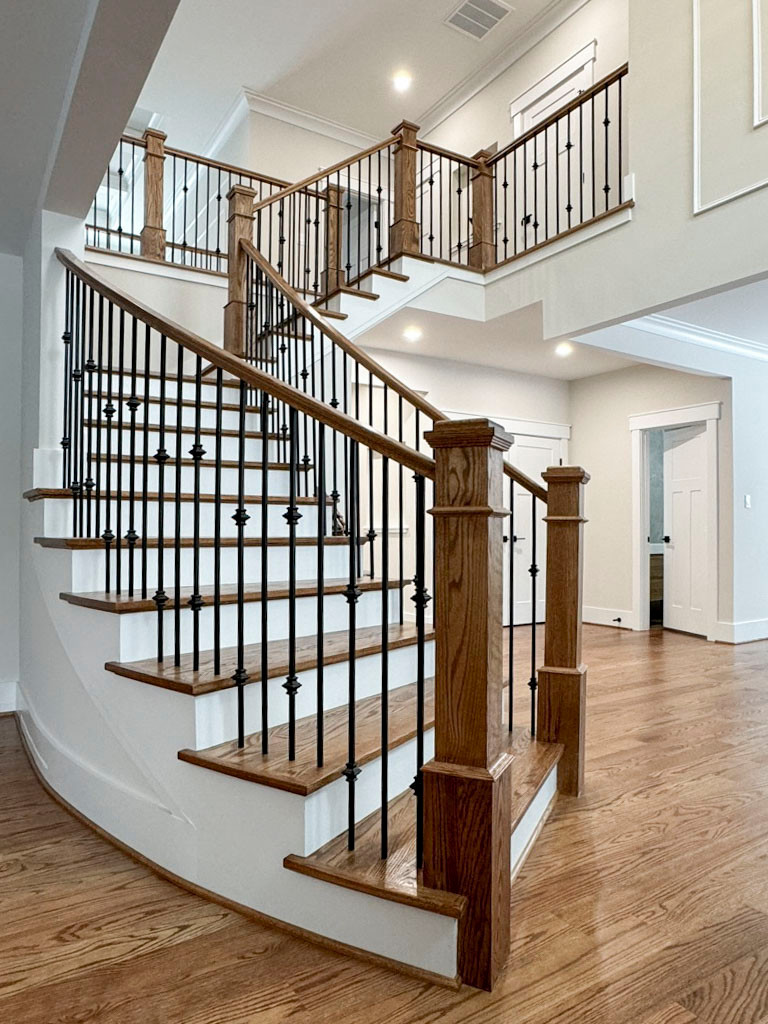 117_Distinct Oak Staircase with Iron Balusters & Oak Rail Profile, Chantilly VA