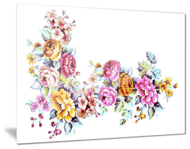 "Yellow and Pink Flowers" Modern Glossy Metal Wall Art, 28"x12