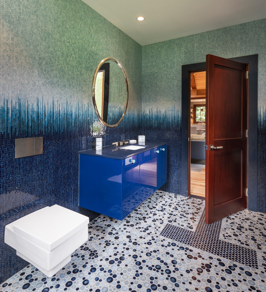 This is an example of a mid-sized contemporary powder room in Boston.