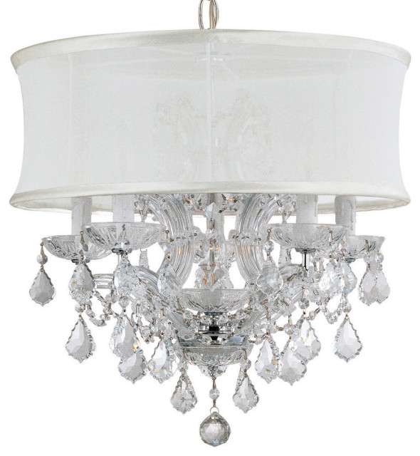 Crystorama Brentwood 6-Light Crystal Gold Drum Shade Mini Chandelier I, Polished Chrome, Clear Spectra