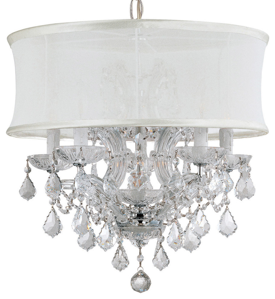 Crystorama Brentwood 6-Light Crystal Gold Drum Shade Mini Chandelier I, Polished Chrome, Clear Spectra
