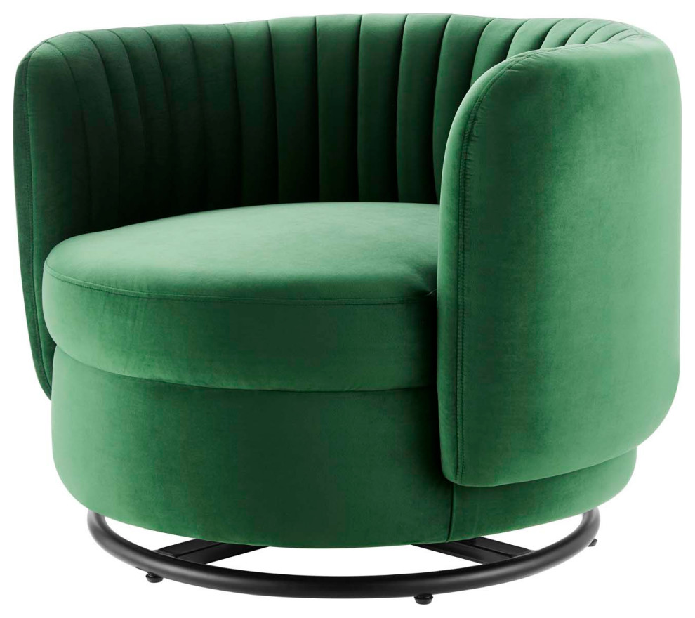 Armchair Swivel Accent Tufted Chair, Black Brown, Velvet, Modern, Hospitality Contemporary