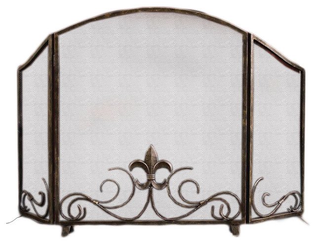 Bronze Finish Aluminum Fleur De Lis Fireplace Screen Traditional Bronze Finish Aluminum Fleur De Lis Fireplace Screen