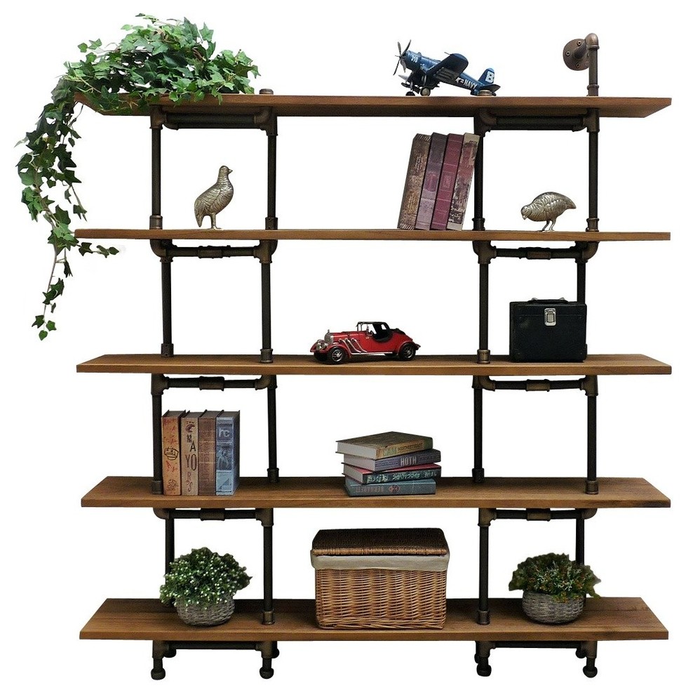 Eugene Modern Industrial 64" Wide Large Storage 5Shelf Pipe Bookcase
