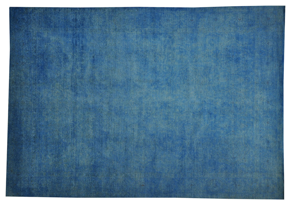 Peshawar Denim Blue Overdyed 100% Wool, Hand-Knotted Oriental Rug