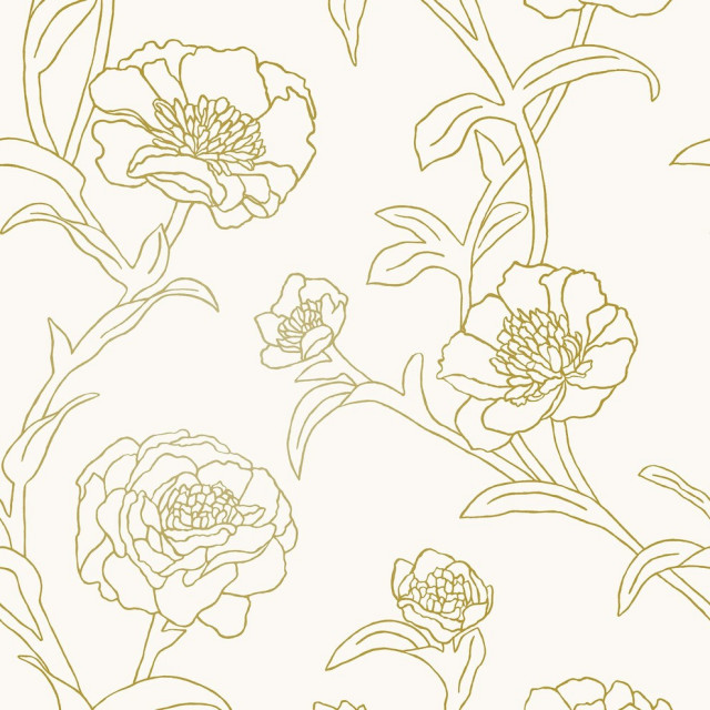 Peonies Gold Leaf Peel and Stick Wallpaper - Contemporary - Wallpaper - by  Tempaper | Houzz