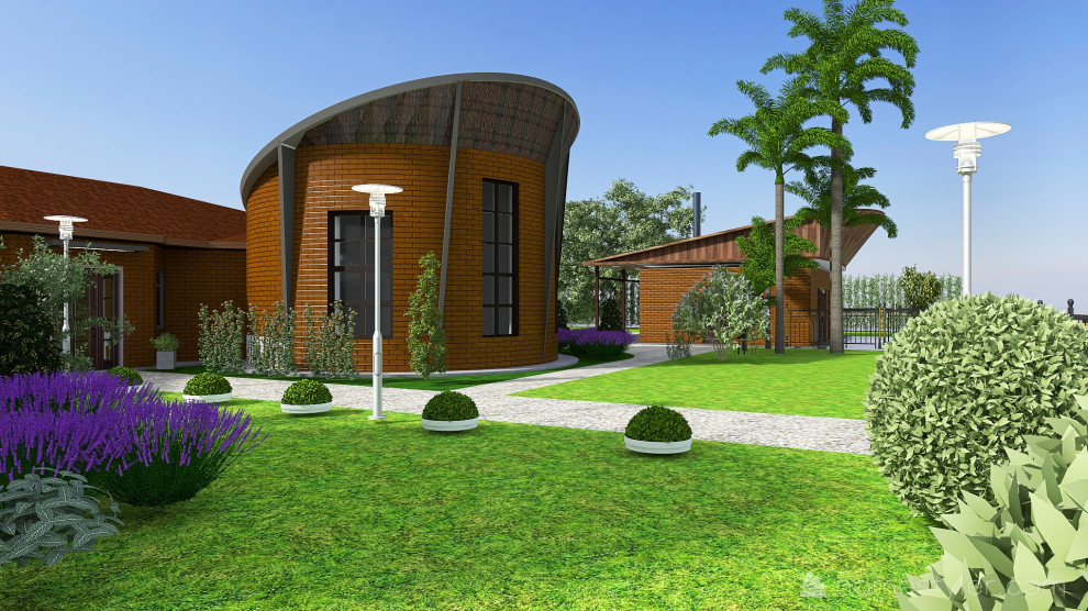 Вид на правую часть дома с гаражом