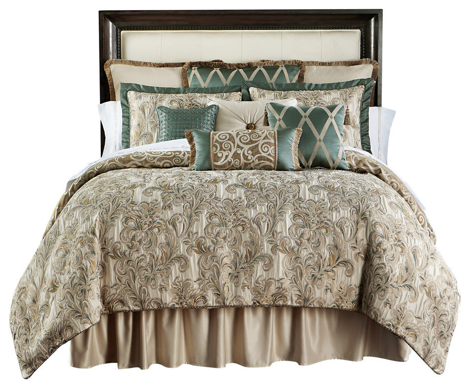 Anora Brass Jade Reversible 4 Piece, Cal King Bedding Collections