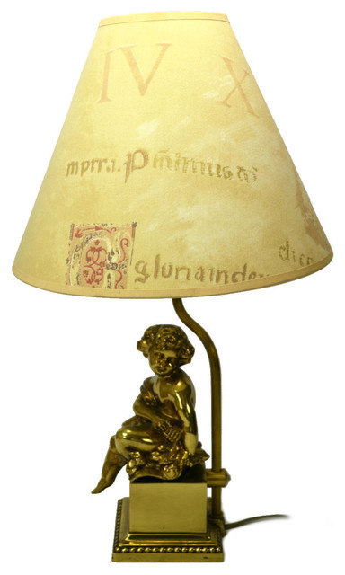 Consigned Table Lamp with Brass Figure and Adjustable Shade, Vintage English