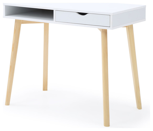 Contemporary Austin Home Office Desk With Storage Drawers White