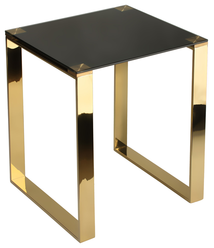 Cortesi Home Remini End Table, Gold Metal And Black Glass