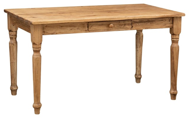 Country Dining Table With Drawer, Natural