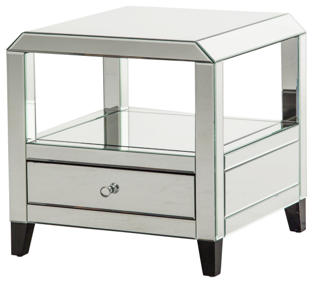 Montreal Mirrored Accent Table with Drawer Transitional Side Tables