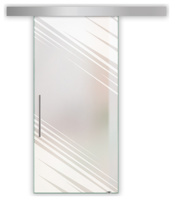 Sliding Glass Door With Frosted Design ALU100, 24"x81", T-Handle Bars