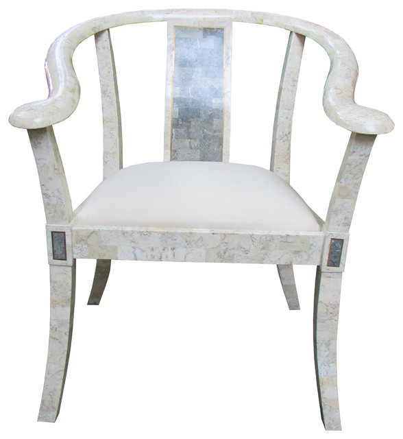 Consigned - Maitland Smith Tesselated Marble Armchair with Brass Inlay