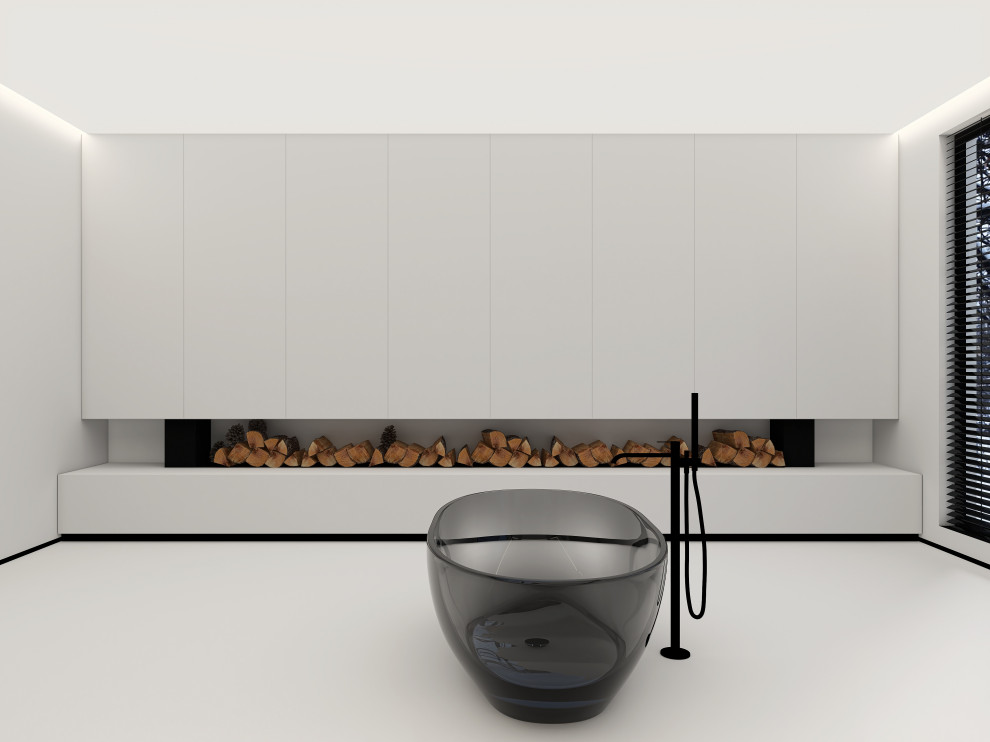 Представляем вам наш проект ванной комнаты с камином и панорамным зеркалом. Глав