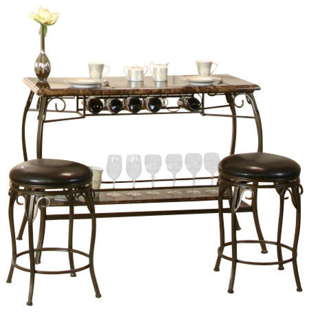 Tiffany Bar With Built In Wine Rack And Two Stools Indoor Pub Tiffany Bar With Built In Wine Rack And Two Stools Indoor Pub Bistro Sets By Sunset Trading