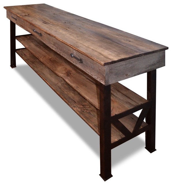 Reclaimed Rustic Wood Industrial Dining Console Natural Brown Beach Style Tables Reclaimed Rustic Wood Industrial Dining Console Natural Brown Beach Style Tables