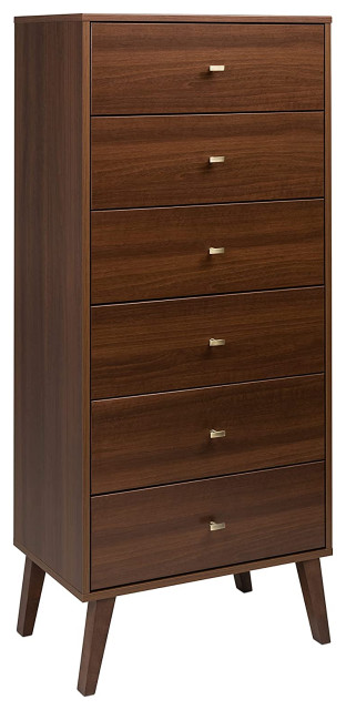 Vertical Dresser, Tall Design With Tapered Legs and Brushed Brass Knobs - Midcentury - Dressers ...