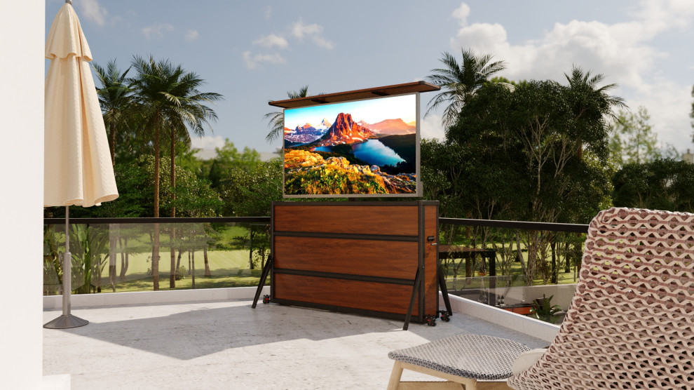 Beachfront Terrace Viewing Area | IntelliCube Outdoor TV Lift Cabinet (Open Stat