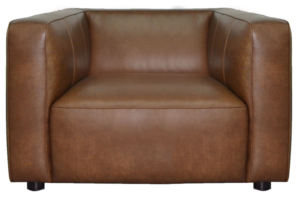 Jude Top Grain Leather Camel Brown Arm Chair Transitional Armchairs And Accent Chairs by