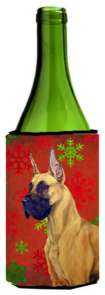 Great Dane Red and Green Snowflakes Holiday Christmas Wine Bottle Beverage Insu