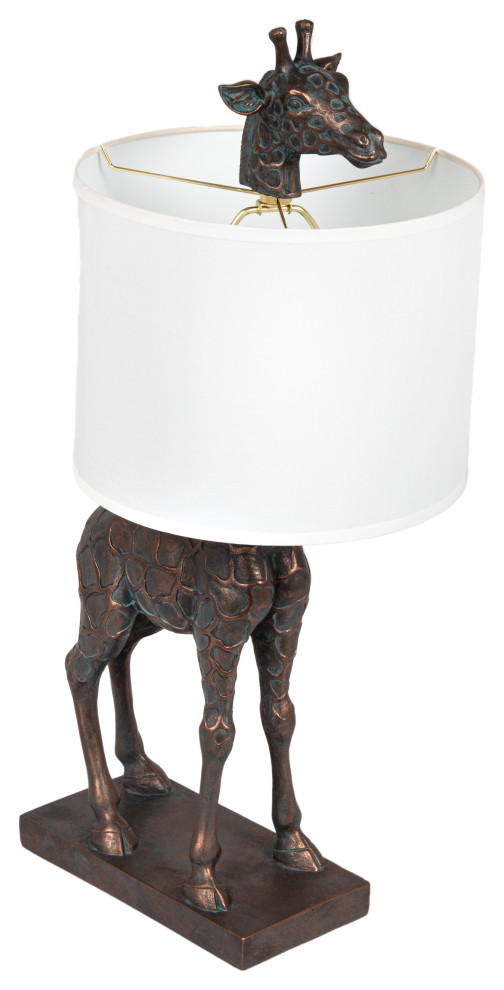 Giraffe Lamp With Linen Shade, Bronze