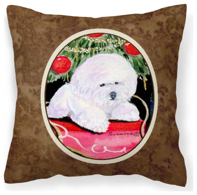 Ss8957Pw1414 Christmas Tree With Bichon Frise Fabric Pillow