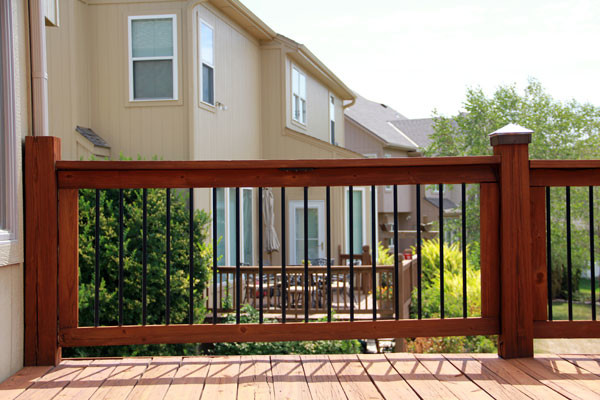 Deck lighting using low under railing LED lights american-traditional-terrace