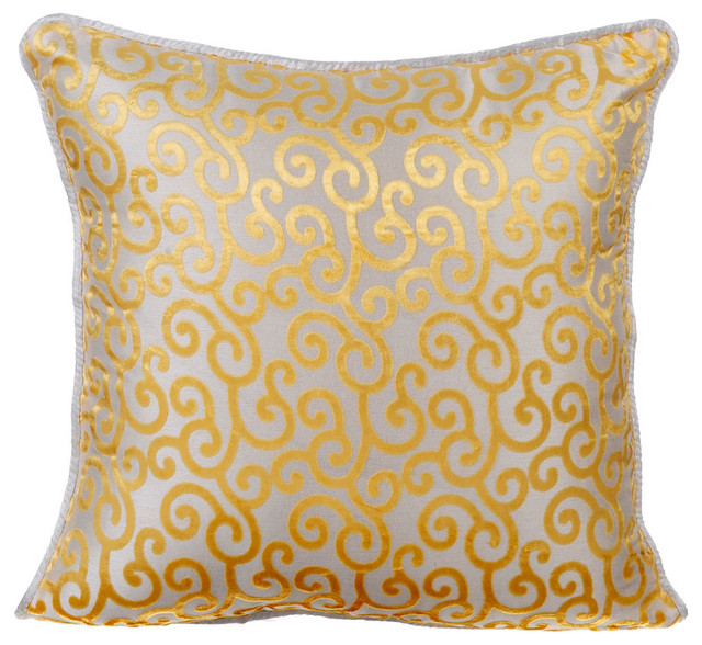 Yellow Throw Pillow Covers 16"x16" Velvet, Yellow Scroll All The Way
