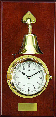 Brass Quartz Striking Clock With Bell on Mahogany