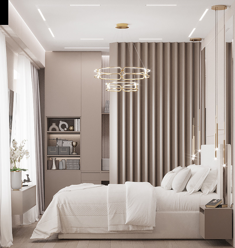 Спальня с гардеробом в современном стиле