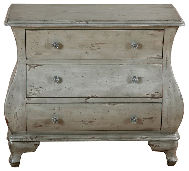 Distressed 3 Drawer Bombay Chest Soft Gray Farmhouse Accent