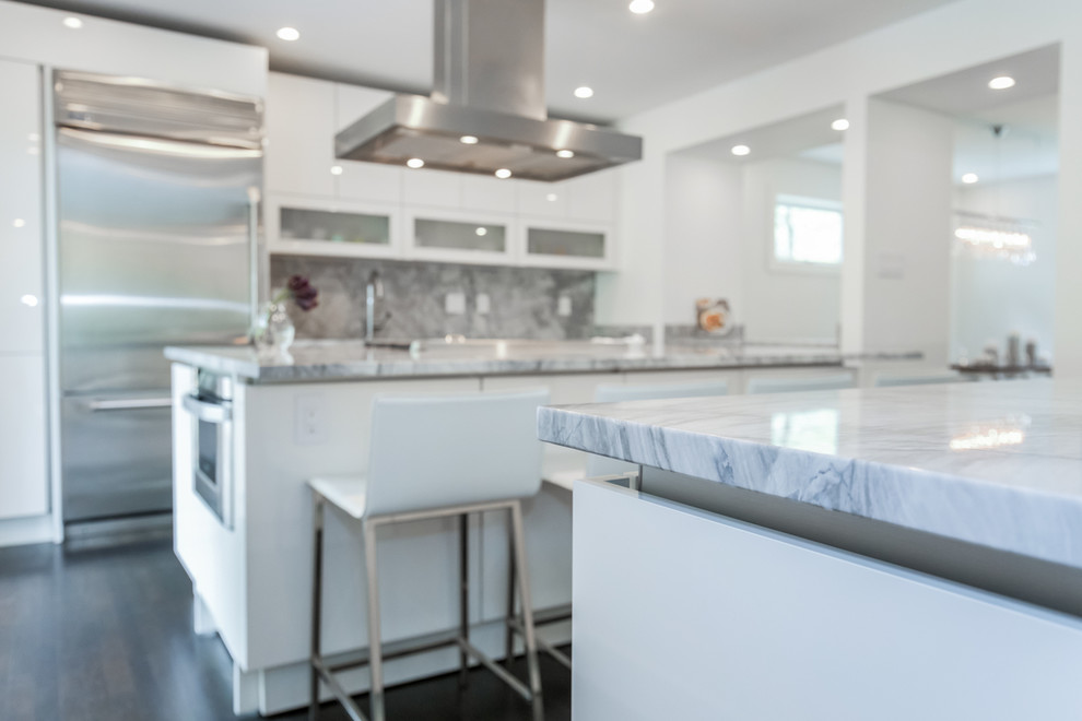 Modern kitchen with marble counters