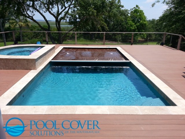 Wood Deck Automatic Pool Cover And Spa Traditional Example Of A Large Classic Home Design In Charleston