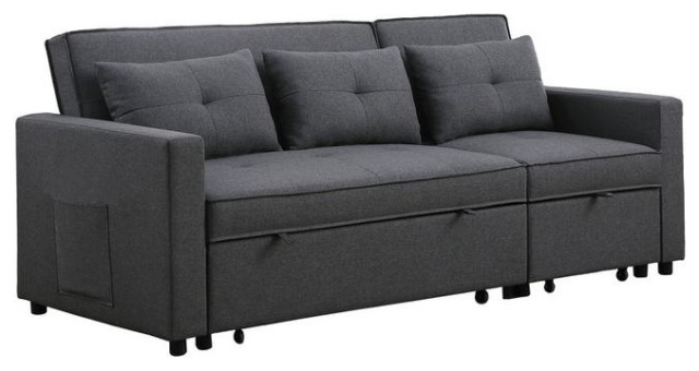 Zoey Dark Gray Linen Convertible Sleeper Sofa with Side Pocket ...