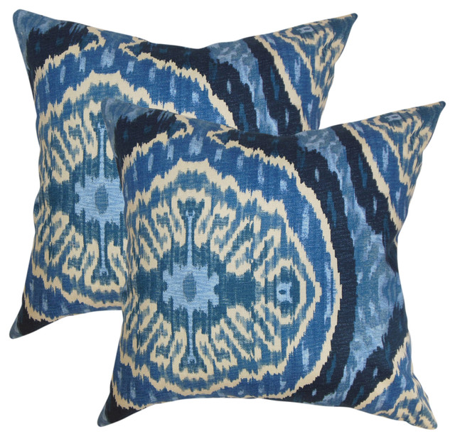 Iovenali Ikat Throw Pillows, Blue, Set of 2