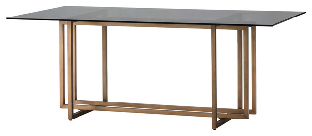 Rectangular Smoked Glass Dining Table With Bronze Frame