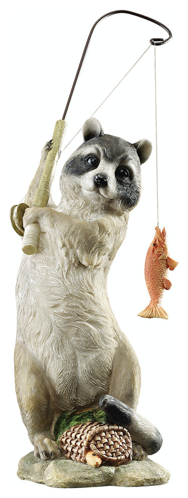 Masked Fisherman Raccoon Statue