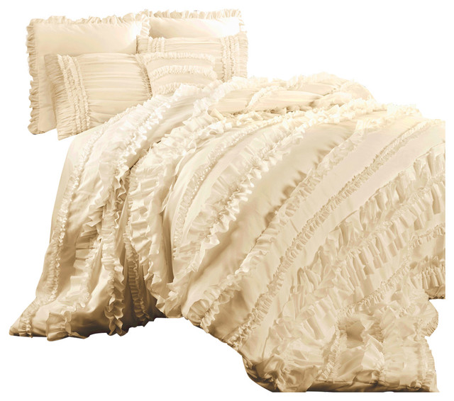 Belle 4 Piece Comforter Set Traditional Comforters And Eloise Ruffled 4 Piece Bedding Set Ivory Queen