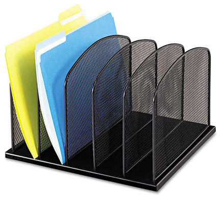 Safco Onyx Black Steel Metal Mesh Desk Organizer with 5 Upright Sections