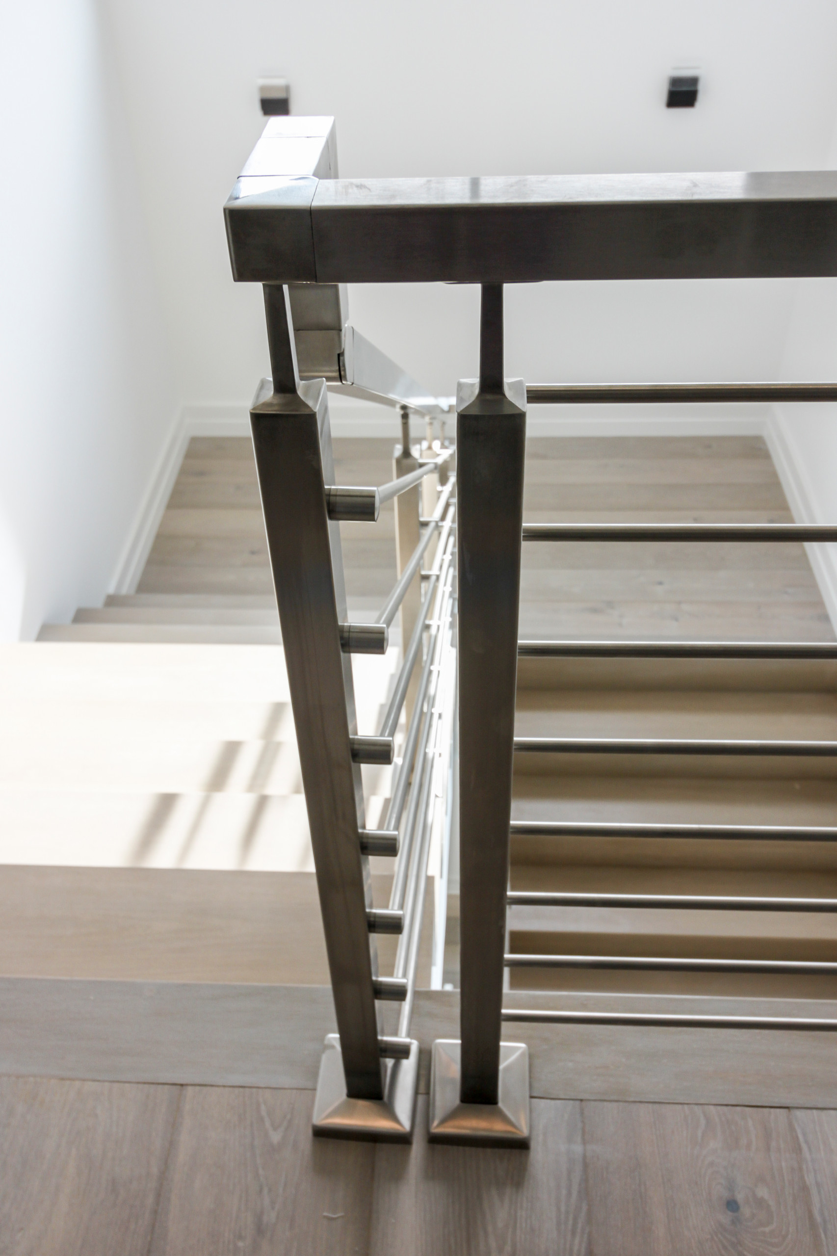 75_Modern Stairway: White O 75_ak & Stainless Steel Balustrade, McLean VA 22101