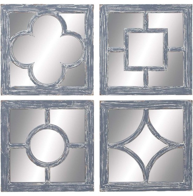 Wall Mirror Assorted Glass and Wood Construction - Set of 4