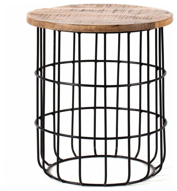 Contemporary Side End Table With Black Metal Wire Frame And Mango Contemporary Side End Table With Black Metal Wire Frame And Mango Wood Top