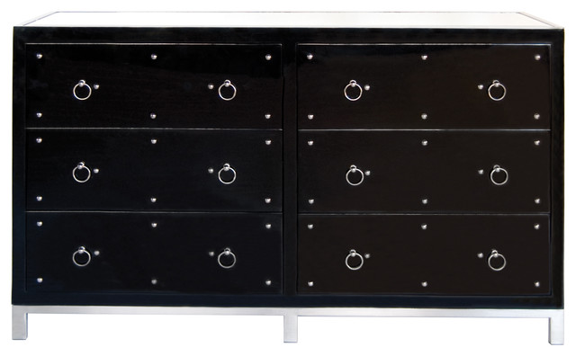 Harley Hollywood Regency Studded Black Lacquer Mirror Dresser