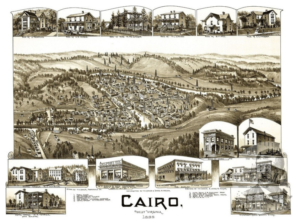 Old Map of Cairo West Virginia 1899, Vintage Map Art Print, 24"x36"